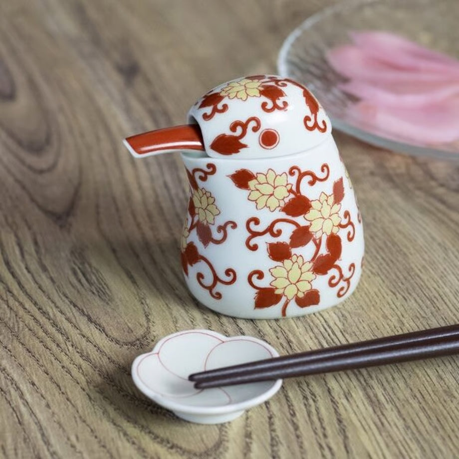 有田燒|陶瓷醬油瓶 唐草翠鳥(赤)-廚房用品-幸楽窯-七時雜貨 700zakka