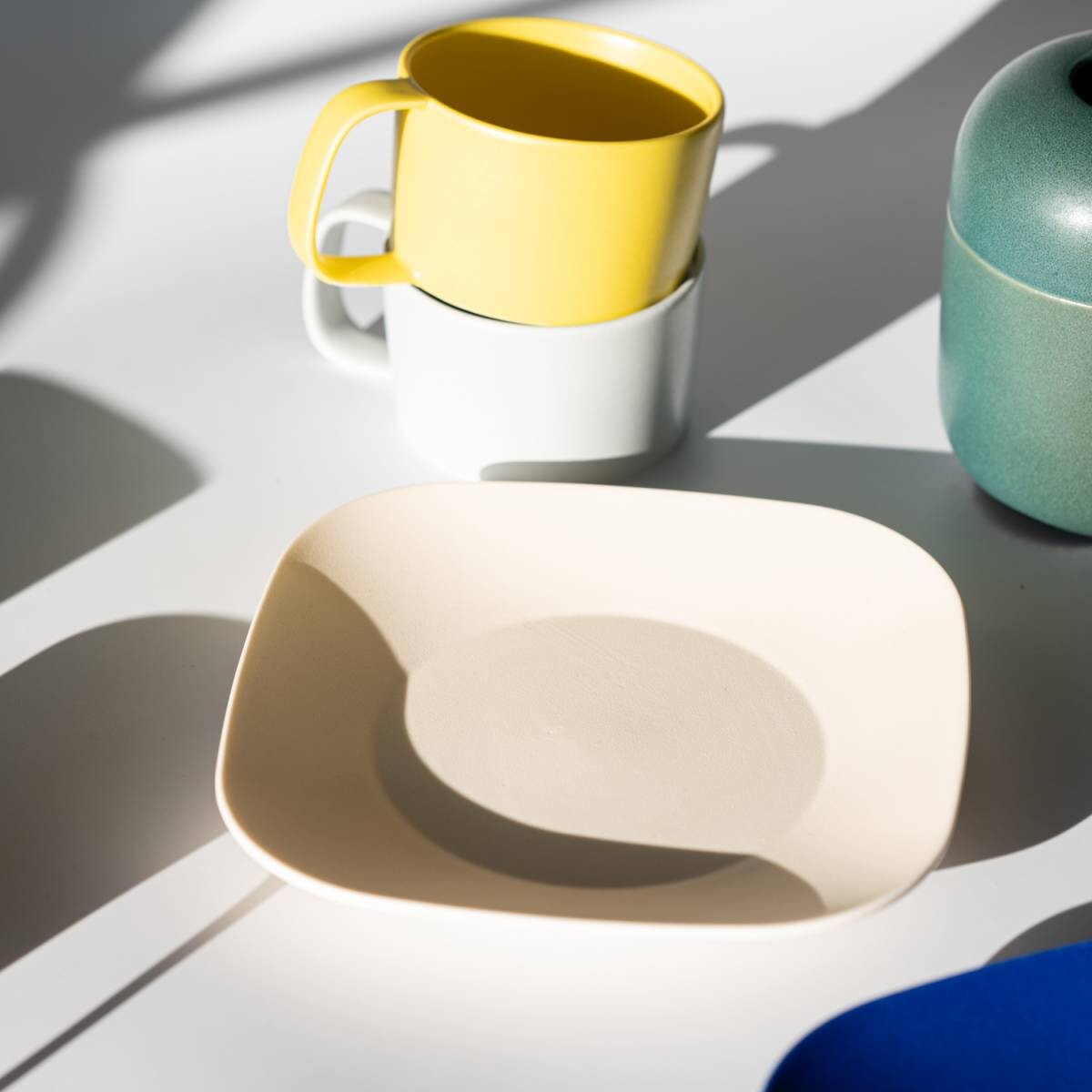 美濃燒|KONARE Moment 陶瓷方形碟 白色-餐桌食器-晋山窯ヤマツ-七時雜貨 700zakka