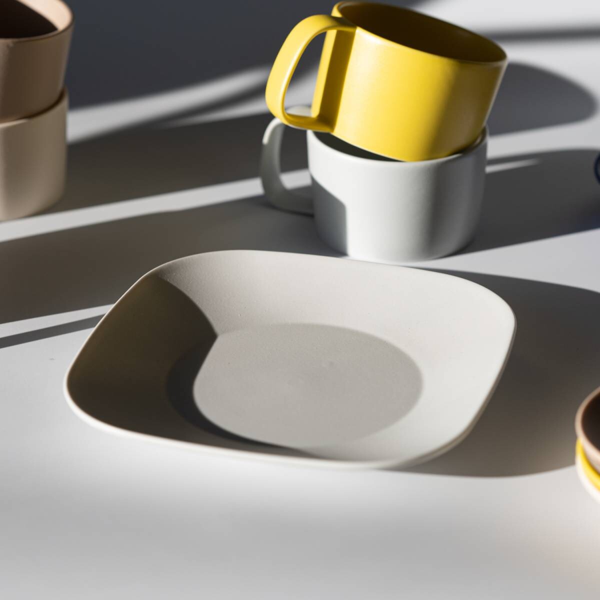 美濃燒|KONARE Moment 陶瓷方形碟 淺灰色-餐桌食器-晋山窯ヤマツ-七時雜貨 700zakka