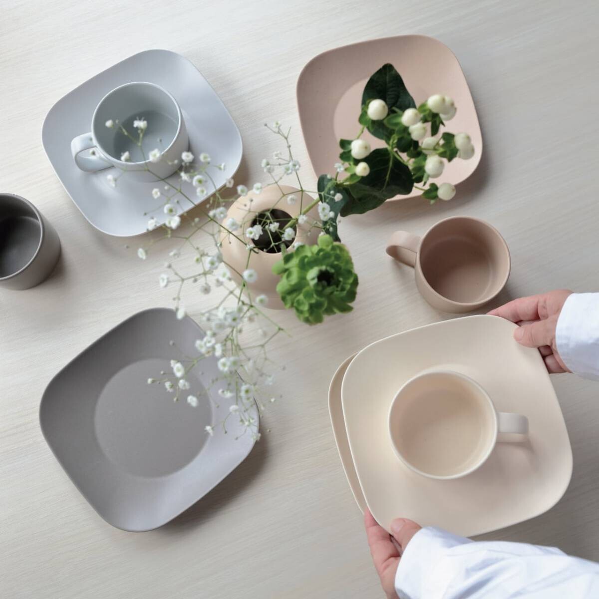 美濃燒|KONARE Moment 陶瓷方形碟 白色-餐桌食器-晋山窯ヤマツ-七時雜貨 700zakka