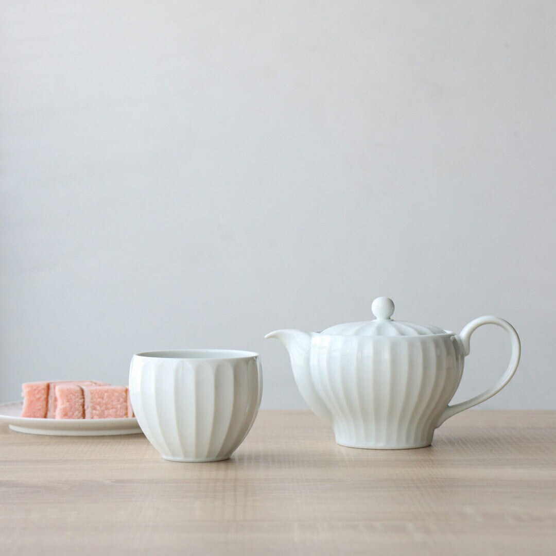 波佐見燒|竹林彫手工白瓷茶壺-茶道具-一真窯-七時雜貨 700zakka