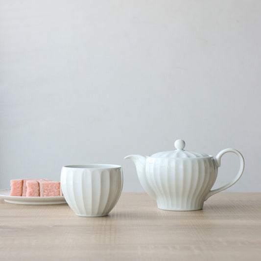 波佐見燒|竹林彫手工白瓷茶壺-茶道具-一真窯-七時雜貨 700zakka