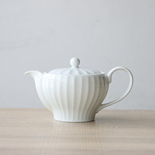 波佐見燒|竹林彫手工白瓷茶壺-茶道具-一真窯-七時雜貨 700zakka