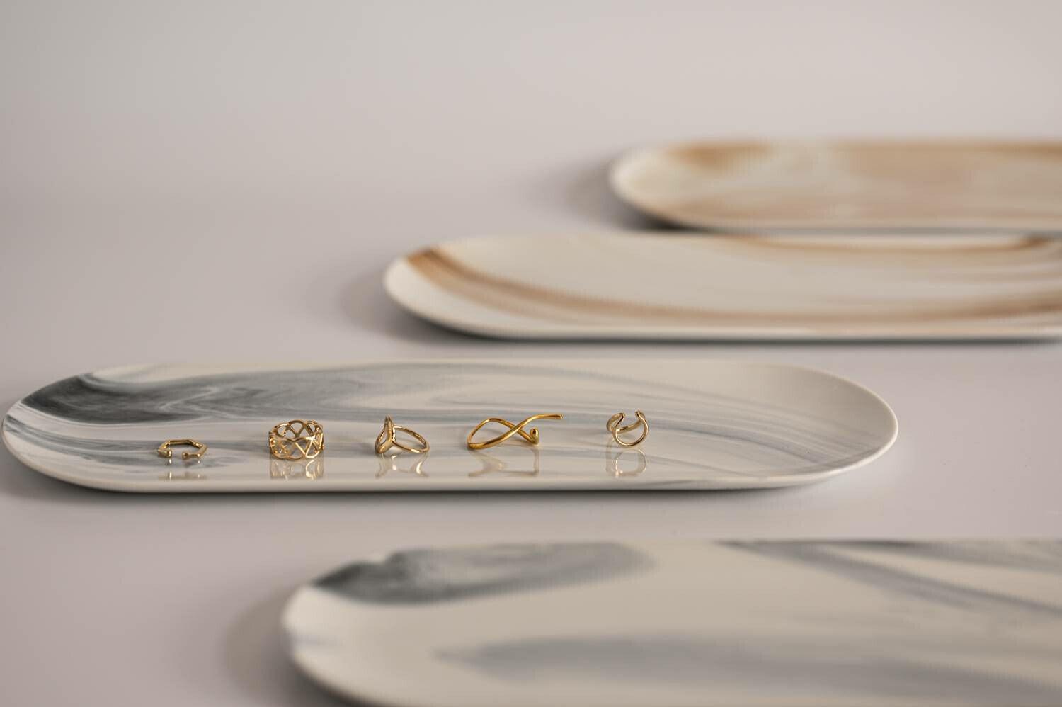 美濃燒|LUCA 大理石雲紋陶瓷長盤 黑色-餐桌食器-東峰窯-七時雜貨 700zakka