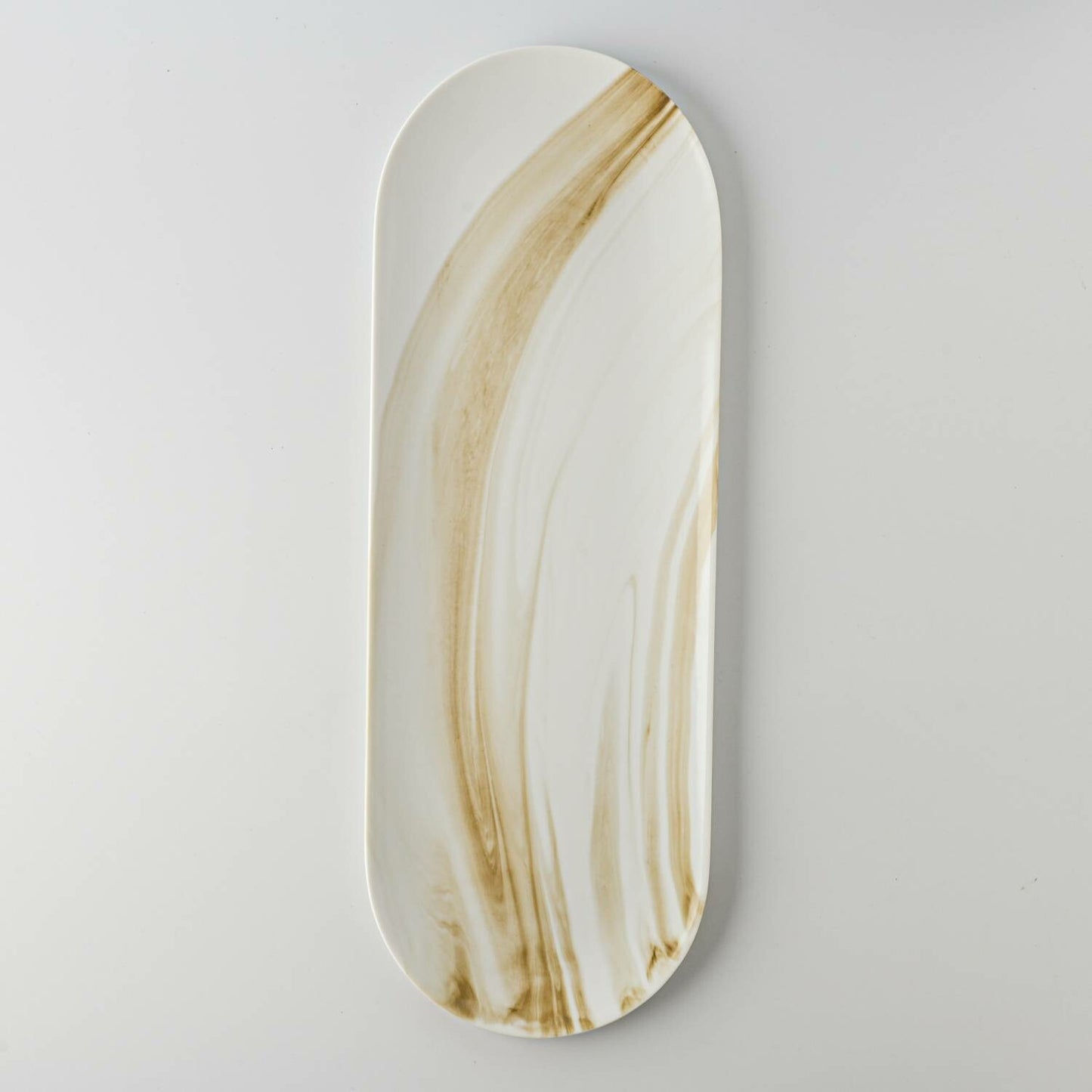 美濃燒|LUCA 大理石雲紋陶瓷長盤 棕色-餐桌食器-東峰窯-七時雜貨 700zakka