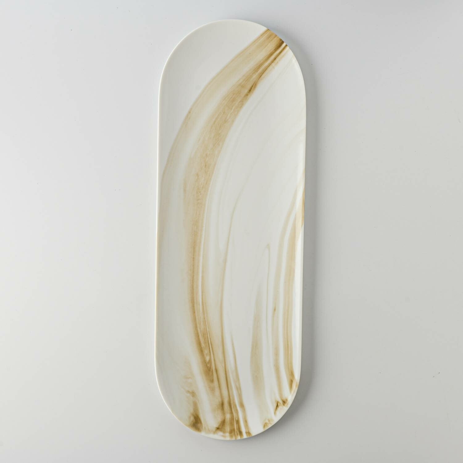 美濃燒|LUCA 大理石雲紋陶瓷長盤 棕色-餐桌食器-東峰窯-七時雜貨 700zakka