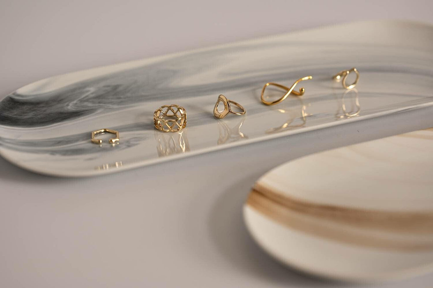 美濃燒|LUCA 大理石雲紋陶瓷長盤 棕色-餐桌食器-東峰窯-七時雜貨 700zakka