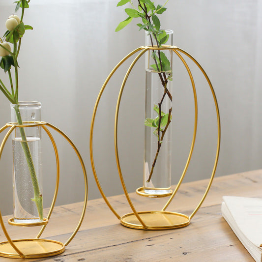 in bloom|金色圓形鐵架玻璃花器-家居佈置-Creer-七時雜貨 700zakka