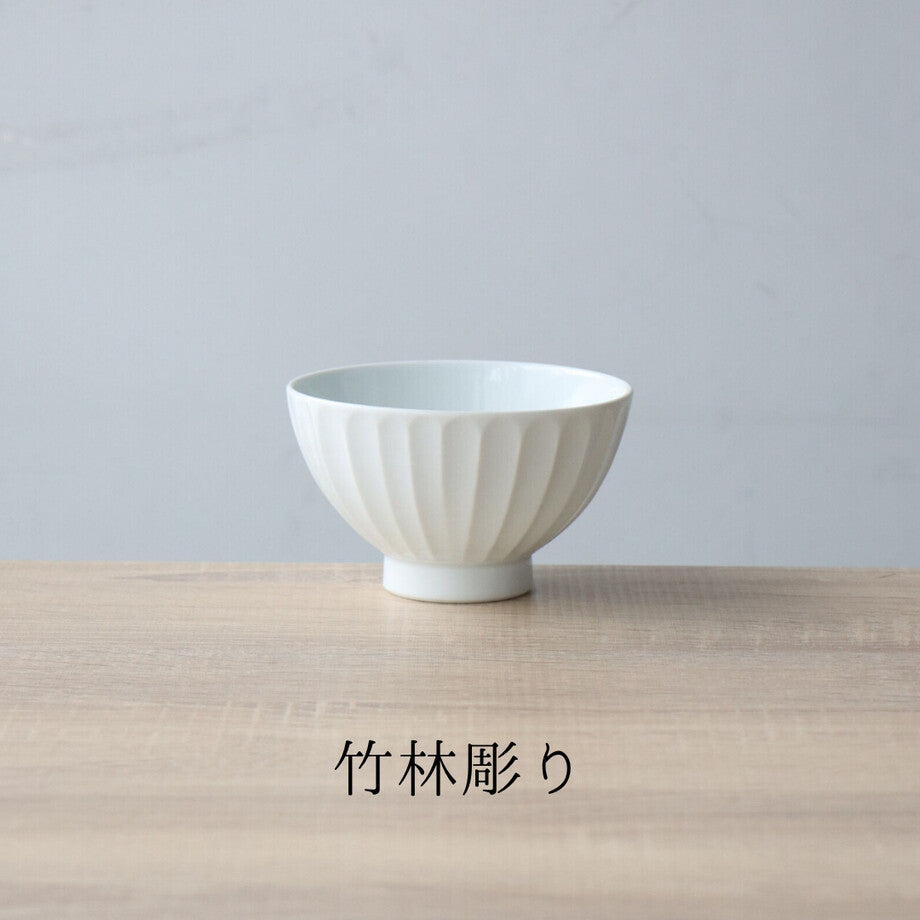 波佐見燒|手工雕刻白瓷飯碗 波浪/草林/竹林-餐桌食器-一真窯-七時雜貨 700zakka