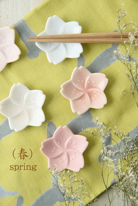 美濃燒|五色櫻花箸置筷子架禮盒組-餐桌食器-深山 miyama-七時雜貨 700zakka