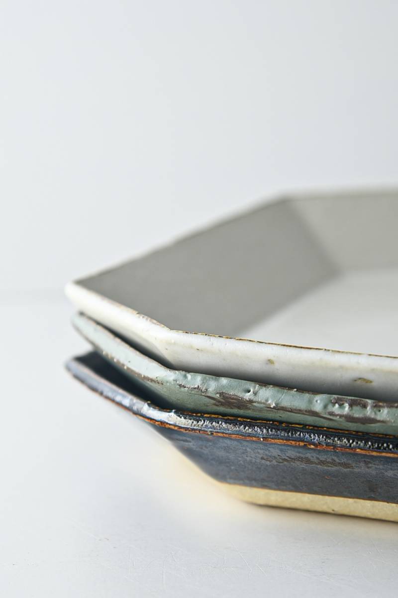 美濃燒|angle手工八角陶瓷長盤 灰綠色-餐桌食器-寿山窯-七時雜貨 700zakka