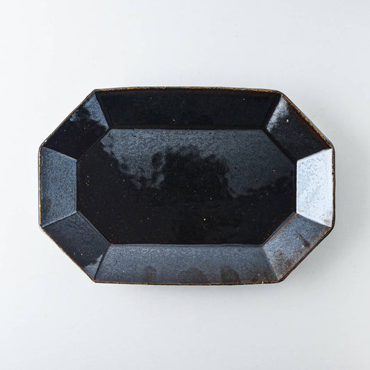 美濃燒|angle手工八角陶瓷長盤 棕色-餐桌食器-寿山窯-七時雜貨 700zakka