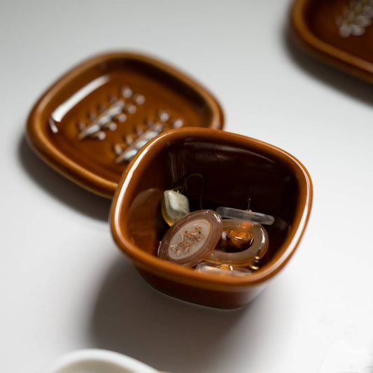 美濃燒|Crust陶瓷方形肥皂盒連碟 飴釉-浴室用品-深山 miyama-七時雜貨 700zakka