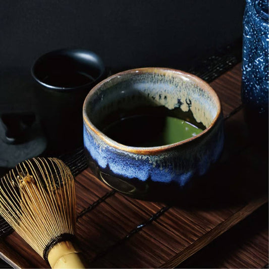 美濃燒|青釉金流抹茶碗 (木盒裝)-杯壺器具-AWASAKA-七時雜貨 700zakka
