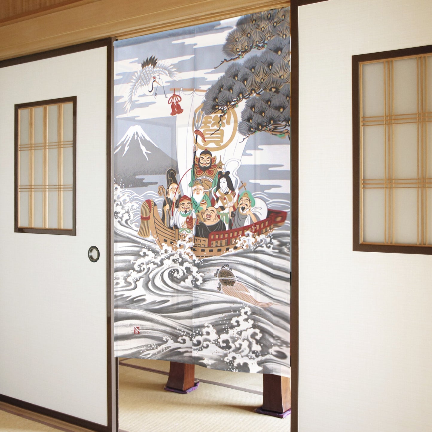 日式門簾|鶴龜七福神-家居佈置-COSMOS-七時雜貨 700zakka