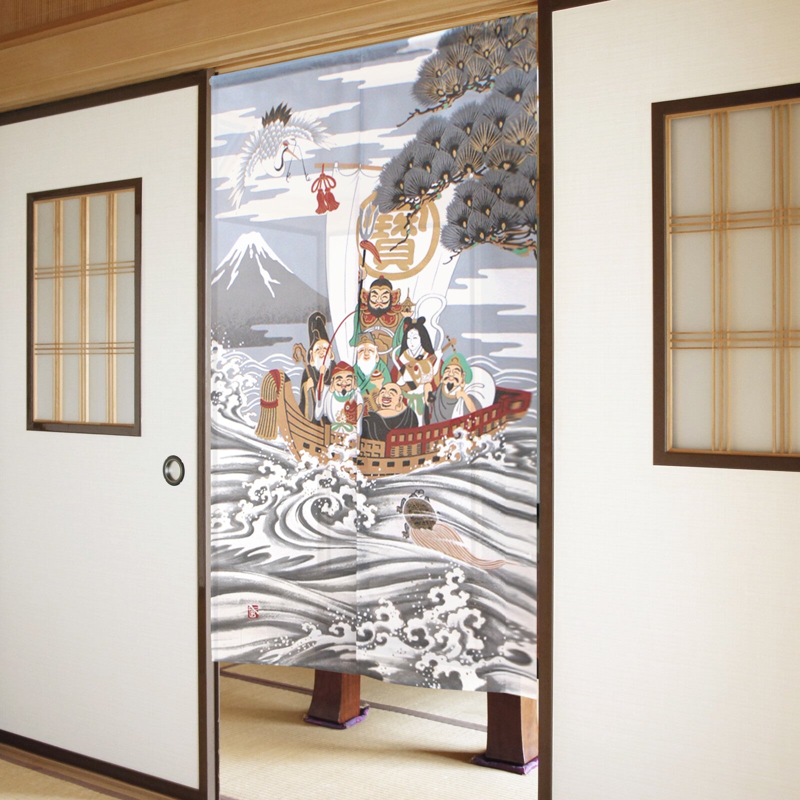 日式門簾|鶴龜七福神-家居佈置-COSMOS-七時雜貨 700zakka