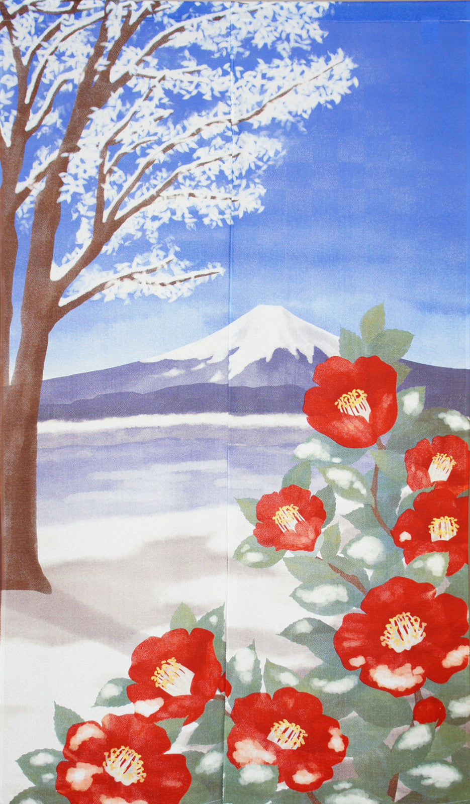 日式門簾|山茶花與富士-家居佈置-COSMOS-七時雜貨 700zakka