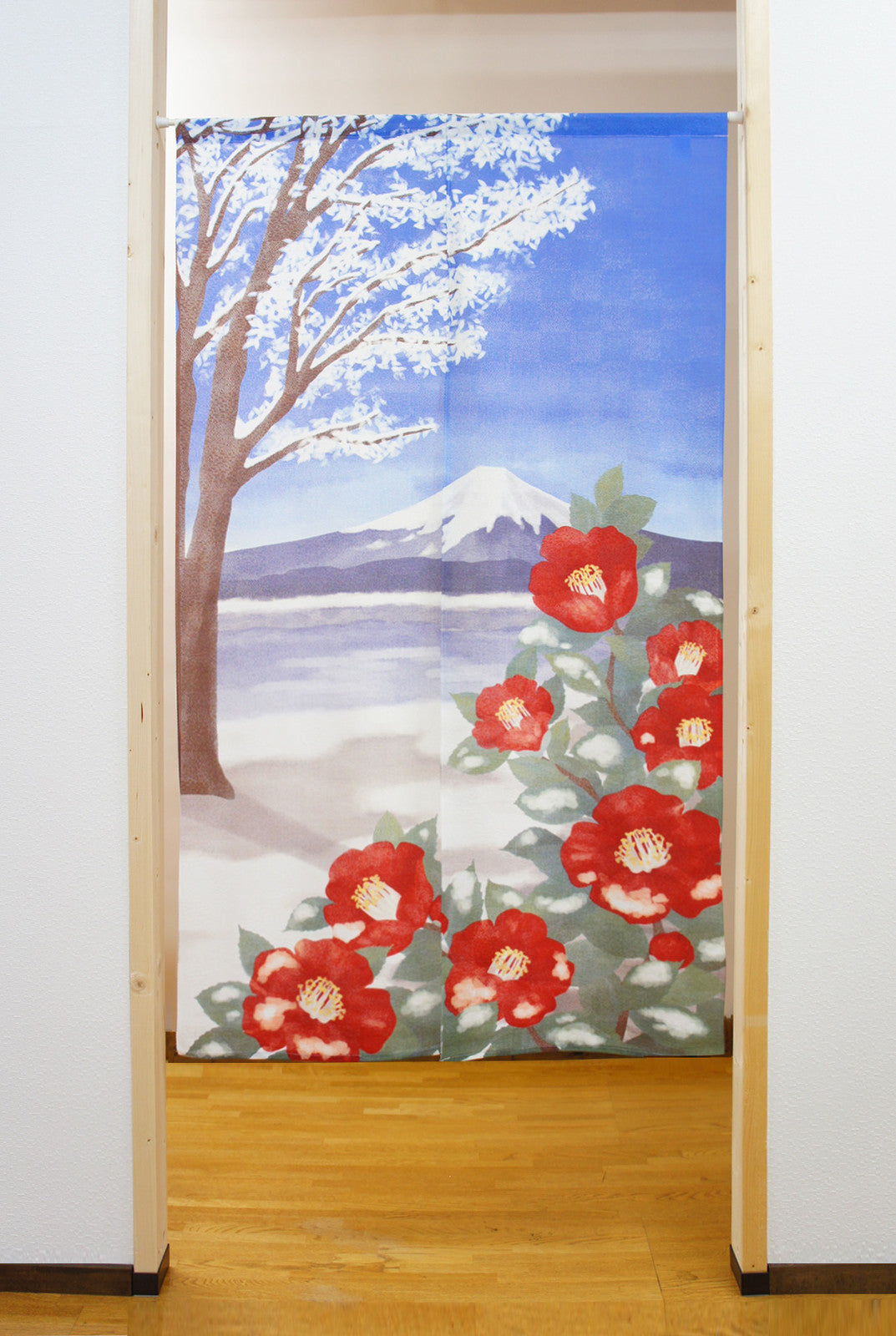 日式門簾|山茶花與富士-家居佈置-COSMOS-七時雜貨 700zakka