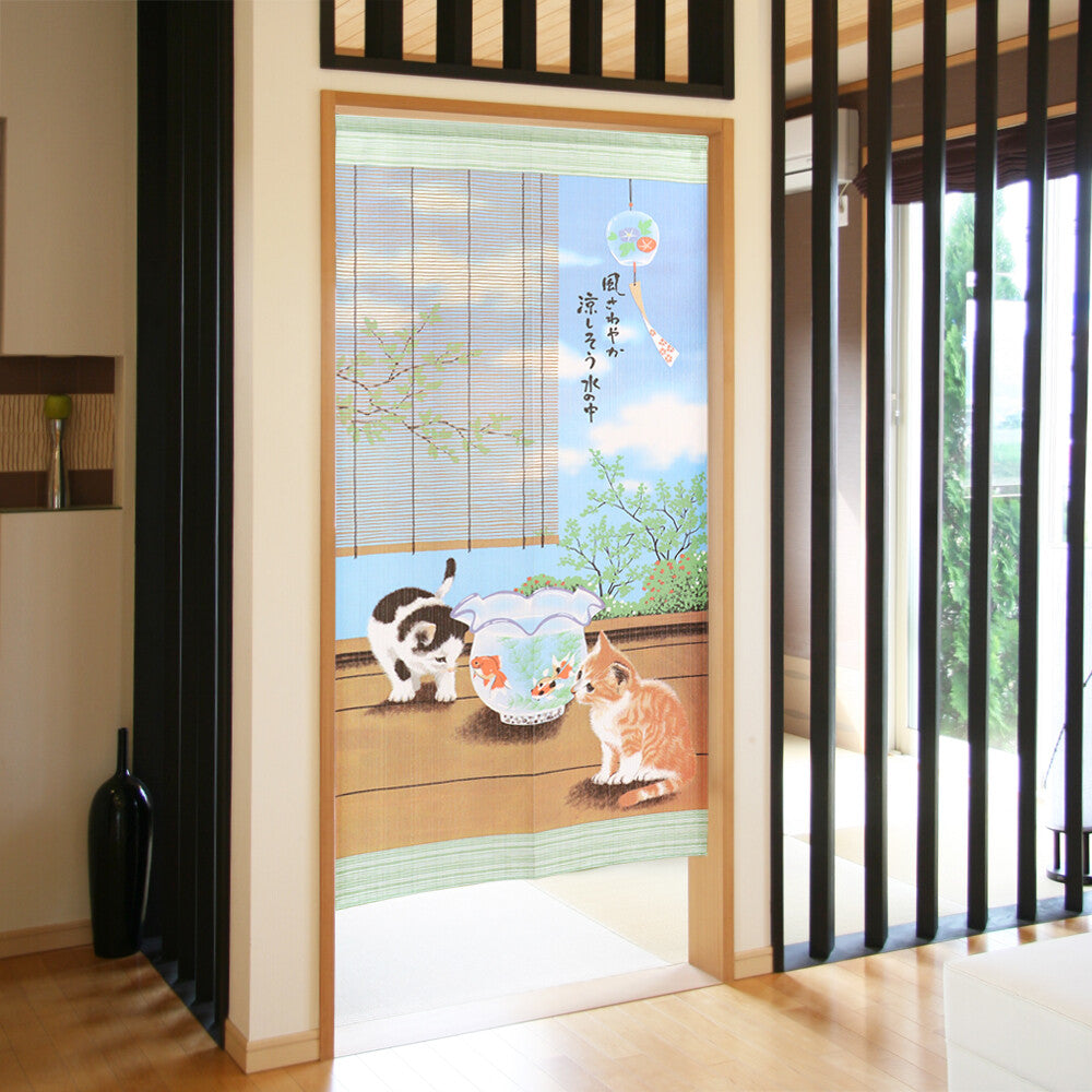 日式門簾|貓咪風鈴金魚 加長版-家居佈置-COSMOS-七時雜貨 700zakka