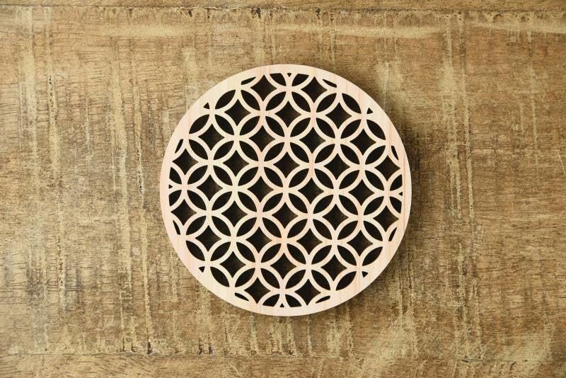 日本扁柏木製杯墊 七寶紋-杯壺器具-扁柏杯墊-七時雜貨 700zakka