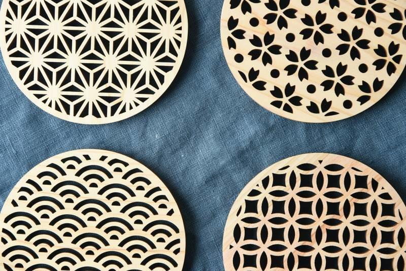 日本扁柏木製杯墊 麻葉紋-杯壺器具-扁柏杯墊-七時雜貨 700zakka