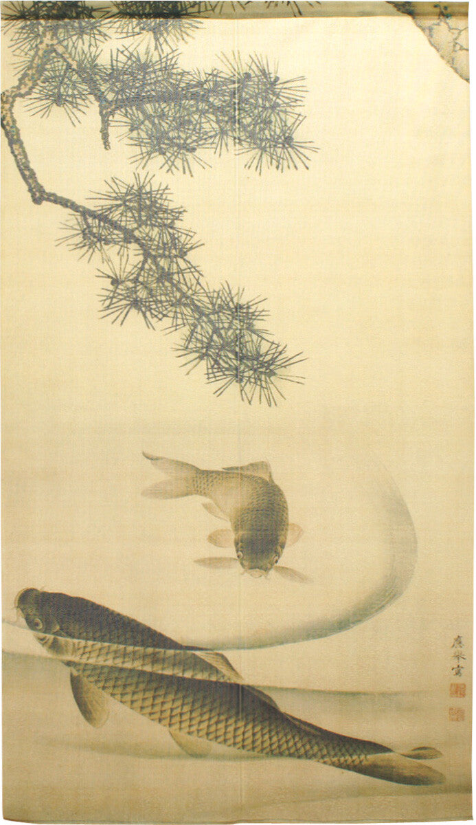 日式門簾|日本畫 円山応挙 鯉魚図 松-家居佈置-COSMOS-七時雜貨 700zakka