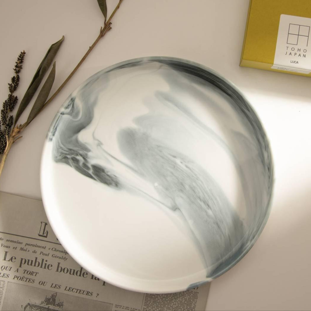 美濃燒|LUCA 大理石雲紋陶瓷圓盤 黑色-餐桌食器-東峰窯-七時雜貨 700zakka