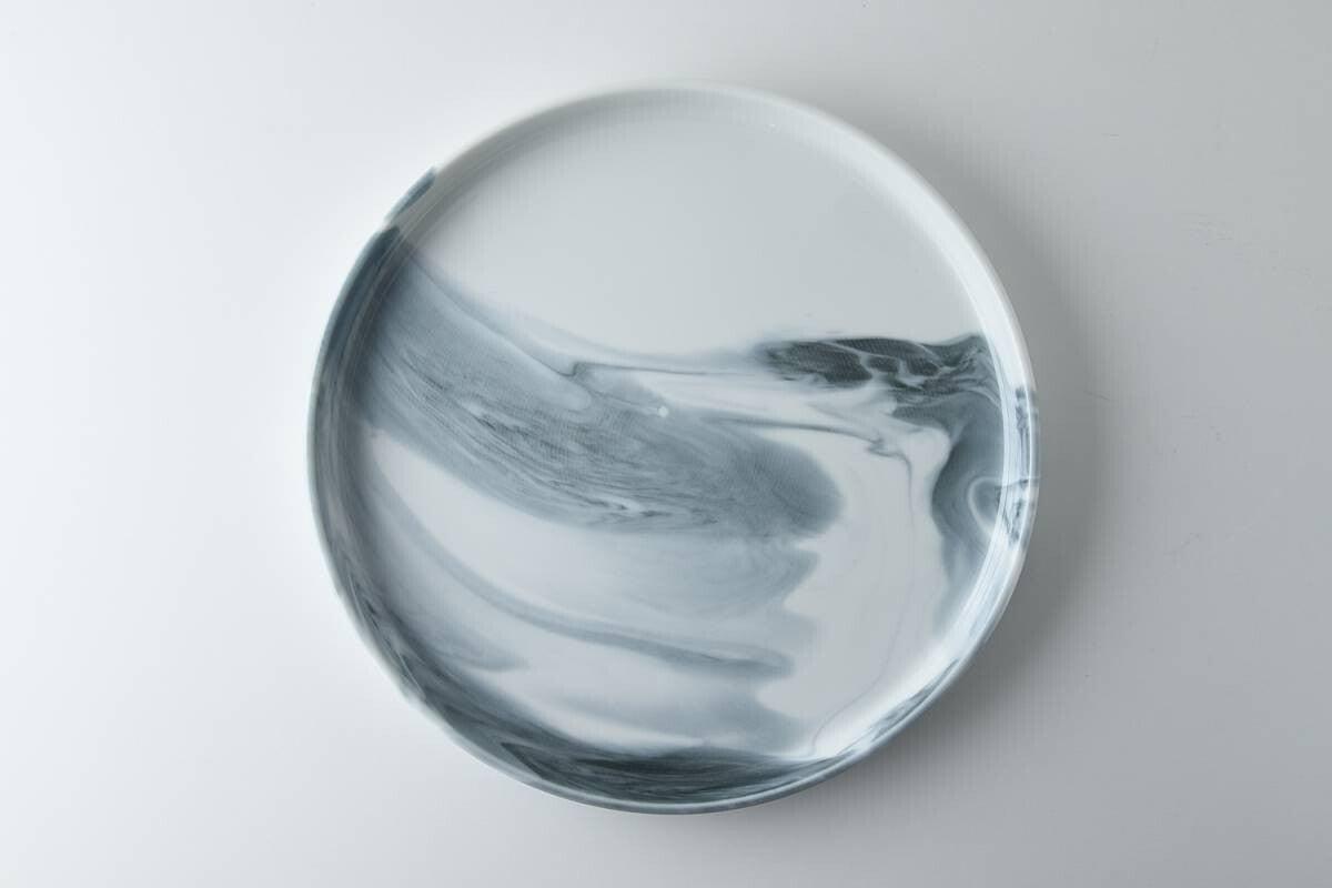 美濃燒|LUCA 大理石雲紋陶瓷圓盤 黑色-餐桌食器-東峰窯-七時雜貨 700zakka