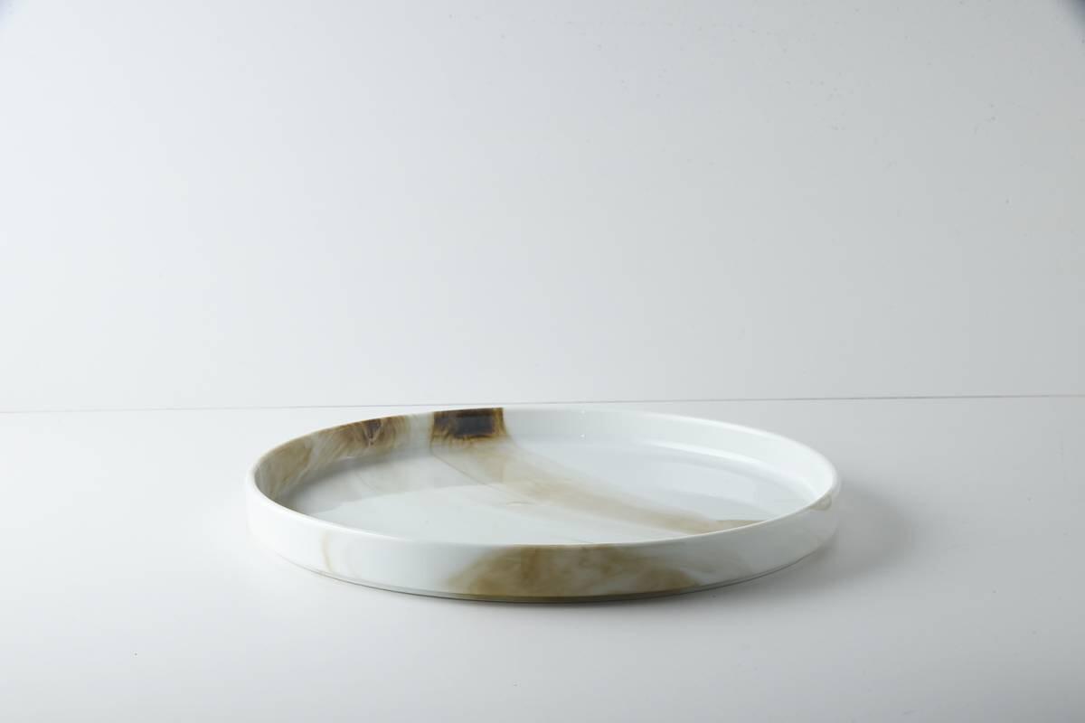 美濃燒|LUCA 大理石雲紋陶瓷圓盤 棕色-餐桌食器-東峰窯-七時雜貨 700zakka