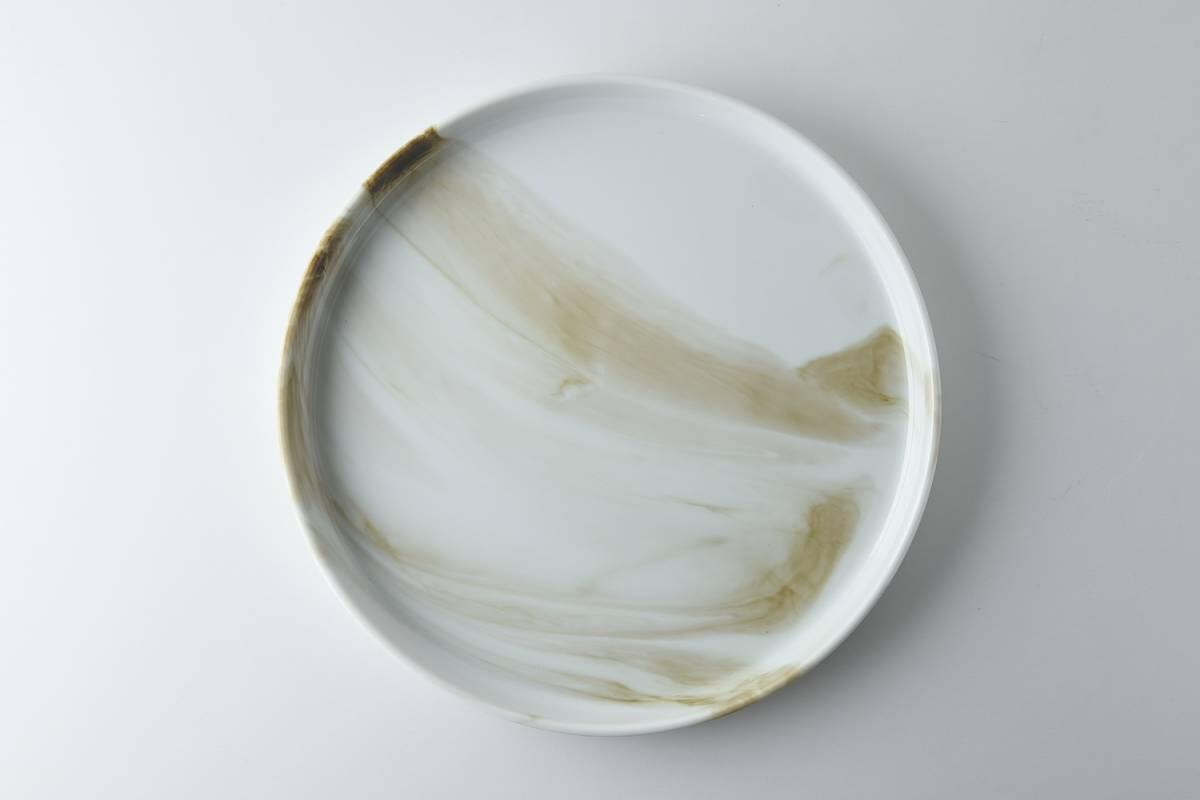美濃燒|LUCA 大理石雲紋陶瓷圓盤 棕色-餐桌食器-東峰窯-七時雜貨 700zakka