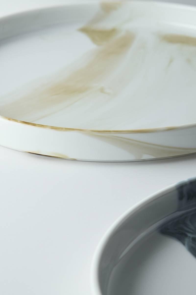 美濃燒|LUCA 大理石雲紋陶瓷圓盤 棕色-餐桌食器-東峰窯-七時雜貨 700zakka