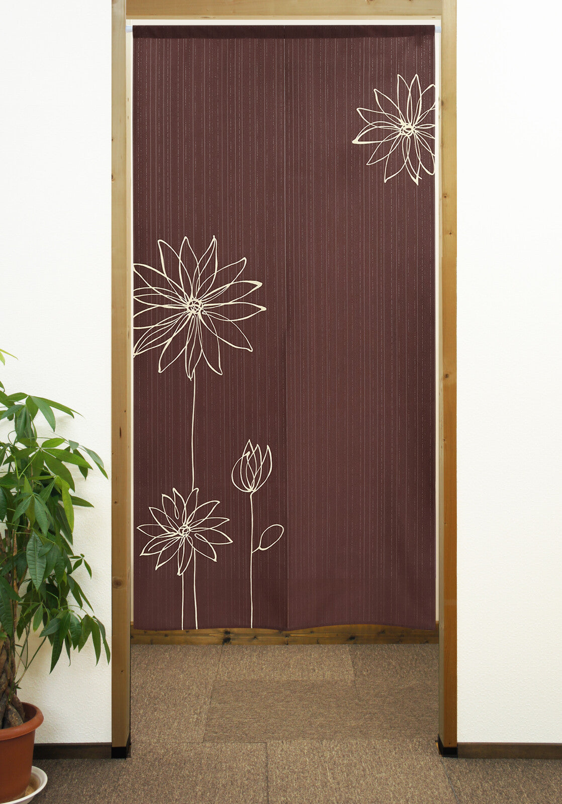 日式門簾|簡約線條花朵 加長版-家居佈置-COSMOS-七時雜貨 700zakka