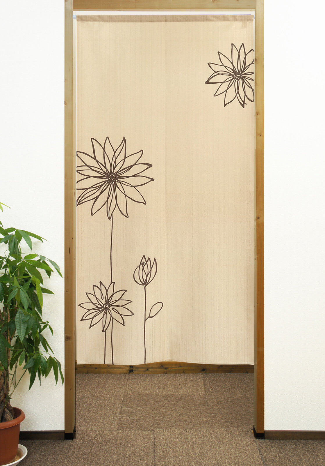 日式門簾|簡約線條花朵 加長版-家居佈置-COSMOS-七時雜貨 700zakka