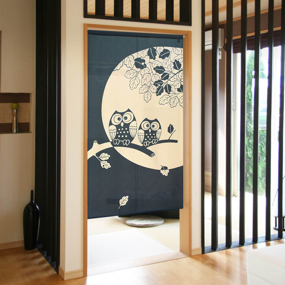 日式門簾|貓頭鷹與樹葉-家居佈置-COSMOS-七時雜貨 700zakka