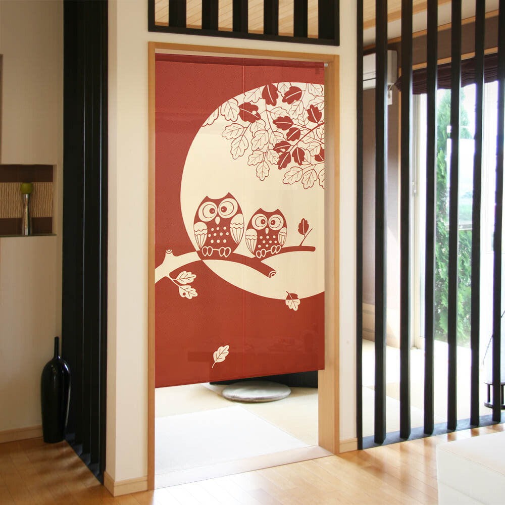 日式門簾|貓頭鷹與樹葉-家居佈置-COSMOS-七時雜貨 700zakka