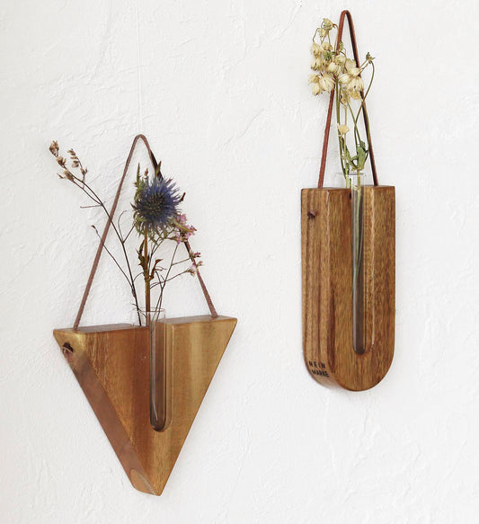 NEIN MARKE|雨木與玻璃懸挂式花瓶 三角形/U型-家居佈置-Creer-七時雜貨 700zakka