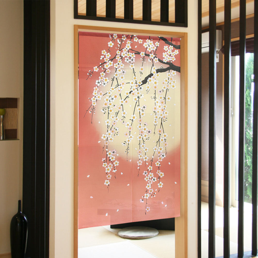 日式門簾|垂枝櫻花與月亮-家居佈置-COSMOS-七時雜貨 700zakka