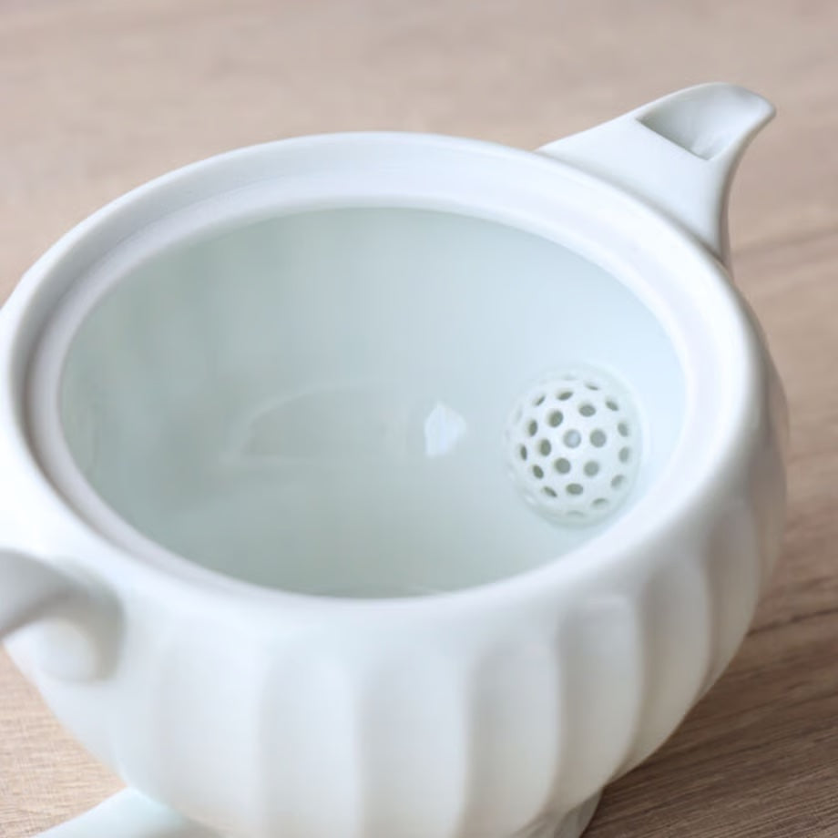 波佐見燒|竹林彫手工白瓷茶壺-茶道具-一真窯-七時雜貨 700zakka