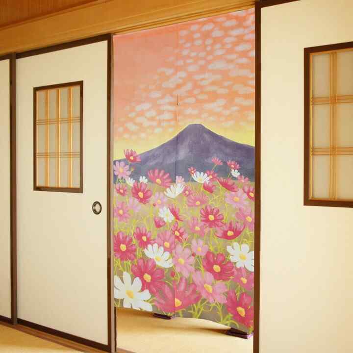 日式門簾|秋櫻與富士-家居佈置-COSMOS-七時雜貨 700zakka