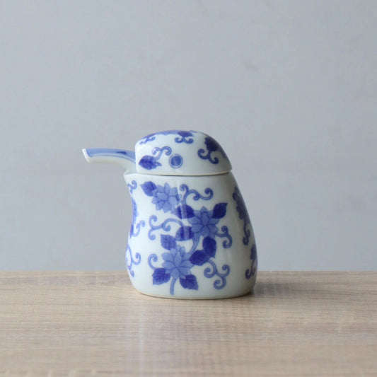 有田燒|陶瓷醬油瓶 唐草翠鳥(藍)-廚房用品-幸楽窯-七時雜貨 700zakka