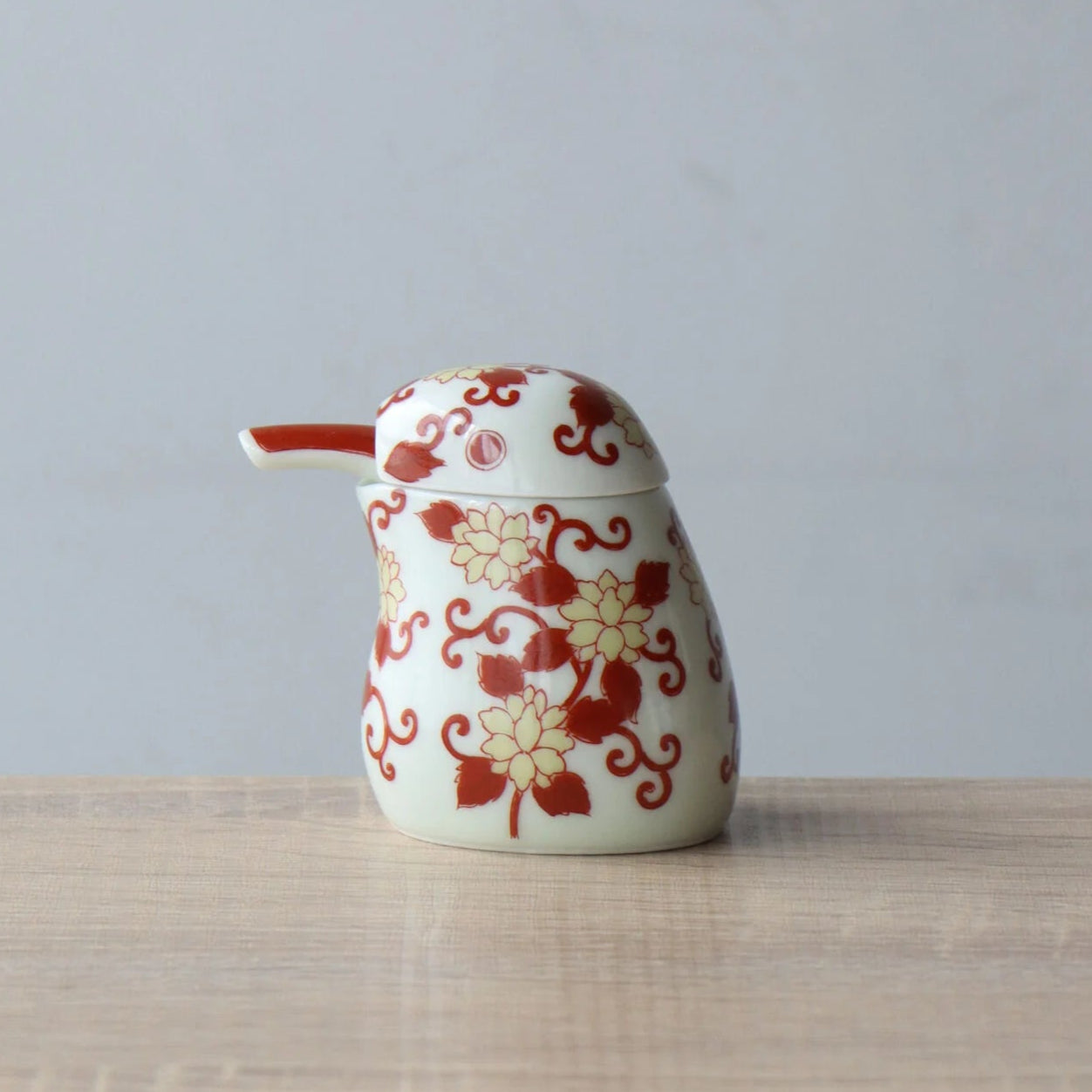 有田燒|陶瓷醬油瓶 唐草翠鳥(赤)-廚房用品-幸楽窯-七時雜貨 700zakka