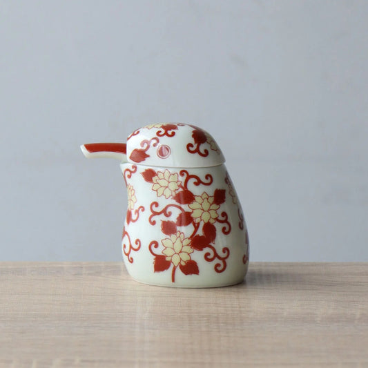 有田燒|陶瓷醬油瓶 唐草翠鳥(赤)-廚房用品-幸楽窯-七時雜貨 700zakka