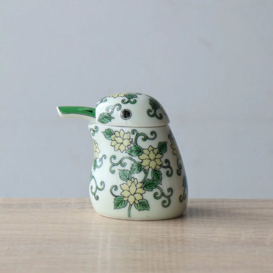 有田燒|陶瓷醬油瓶 唐草翠鳥(綠)-廚房用品-幸楽窯-七時雜貨 700zakka