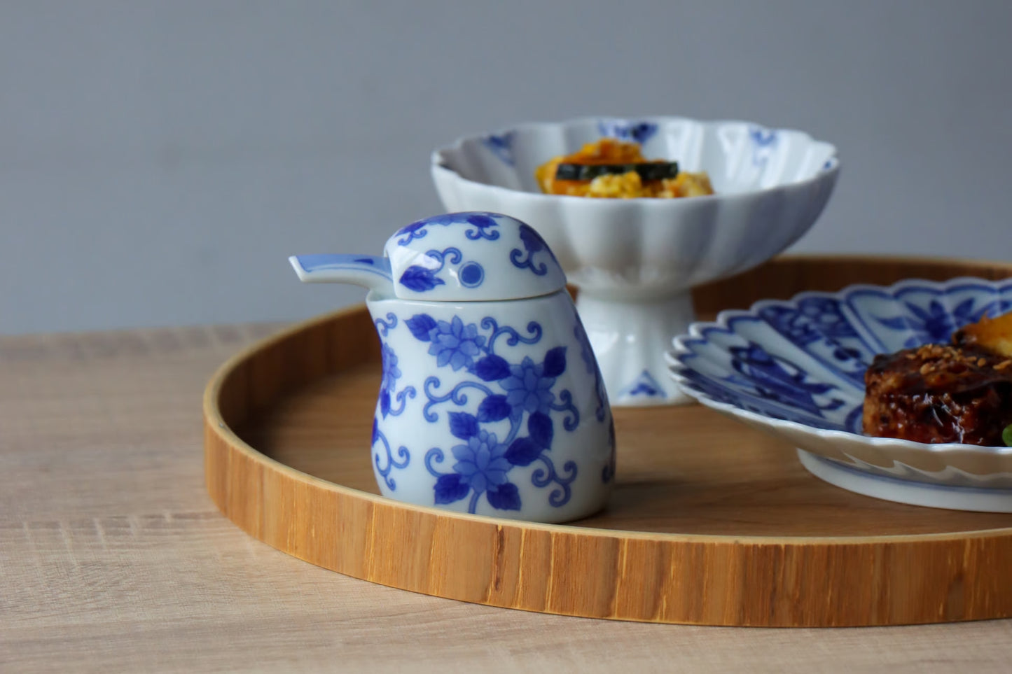 有田燒|陶瓷醬油瓶 唐草翠鳥(藍)-廚房用品-幸楽窯-七時雜貨 700zakka