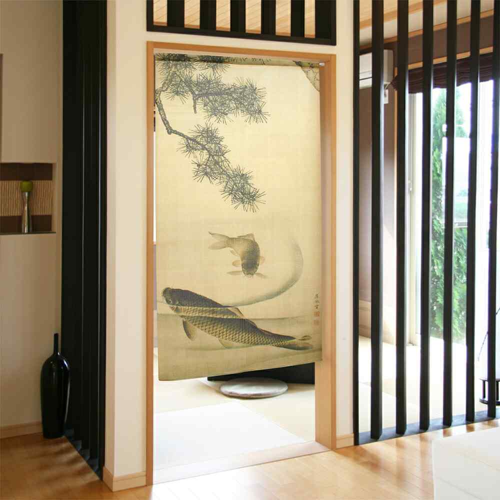 日式門簾|日本畫 円山応挙 鯉魚図 松-家居佈置-COSMOS-七時雜貨 700zakka