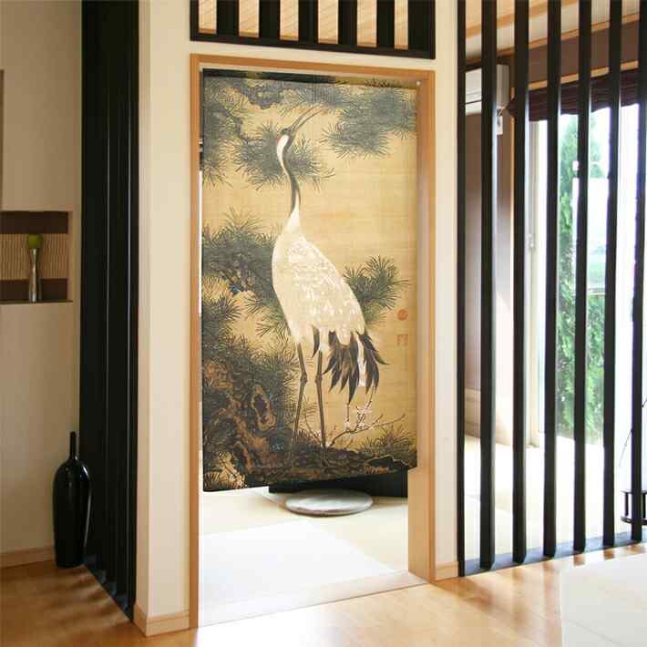 日式門簾|日本畫 伊藤若冲 白鶴図 松に鶴-家居佈置-COSMOS-七時雜貨 700zakka