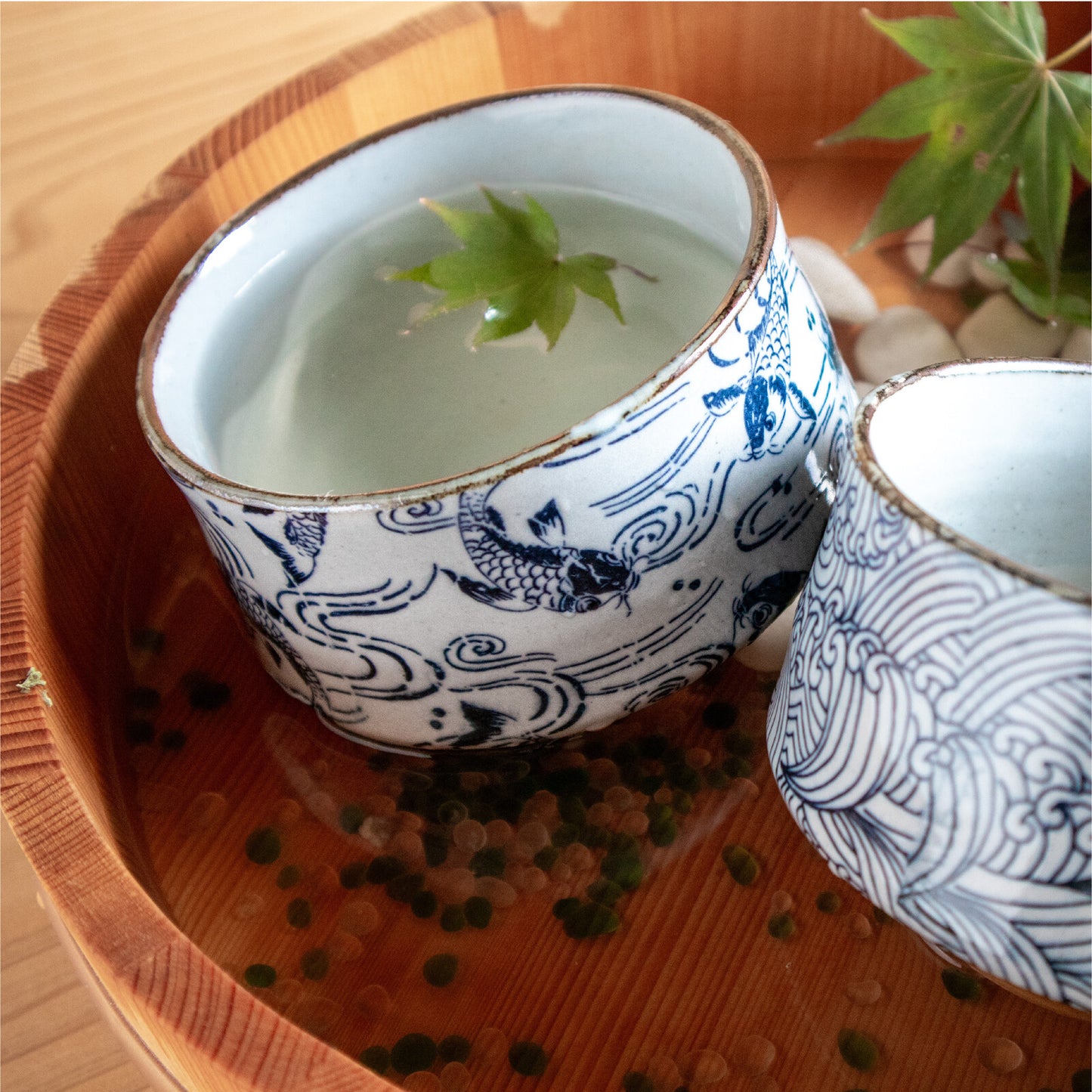 美濃燒｜青花波鯉魚抹茶碗 (木盒裝)