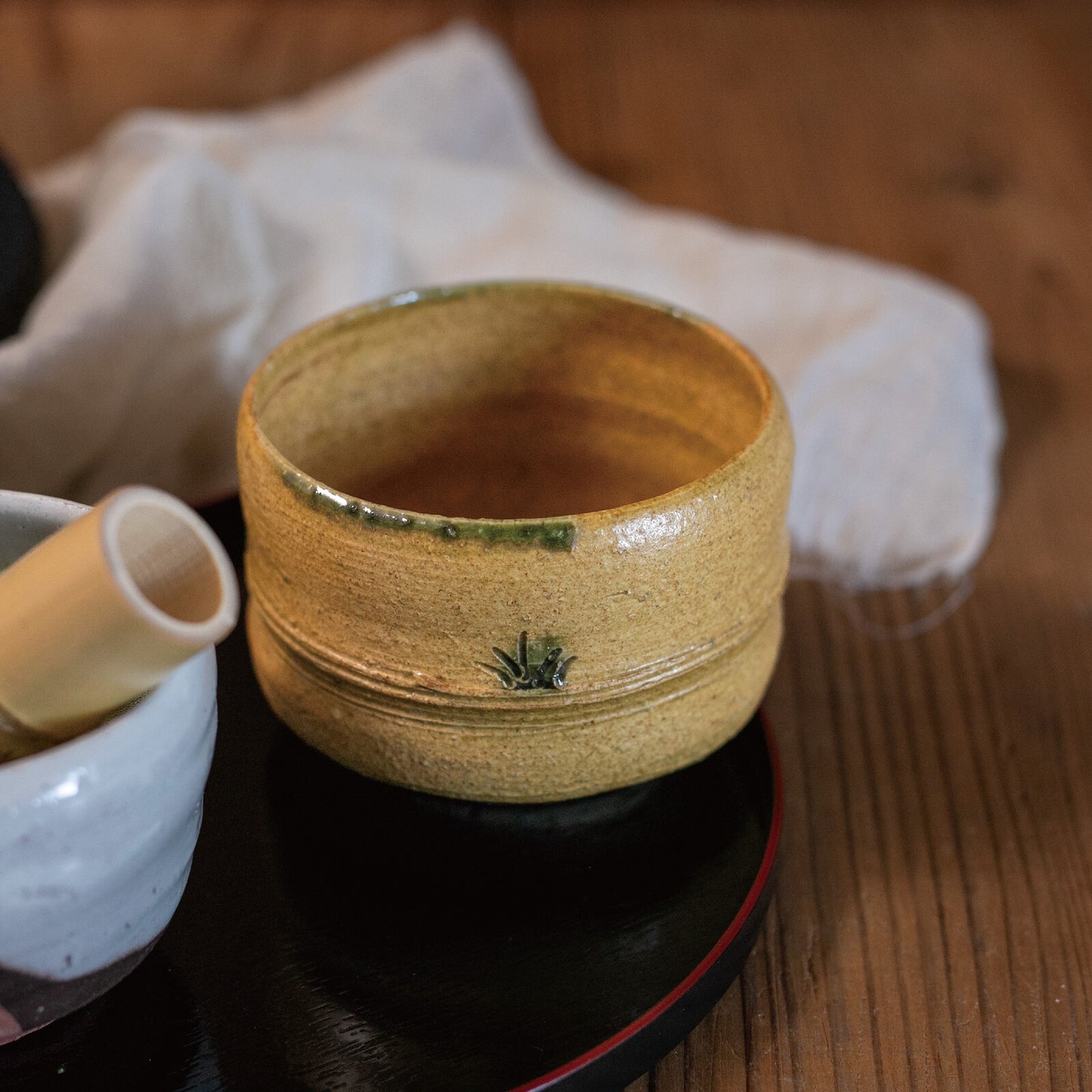 美濃燒｜桂山窯手作 黄瀬戸筒型小抹茶碗 (木箱入)