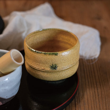 美濃燒｜桂山窯手作 黄瀬戸筒型小抹茶碗 (木箱入)