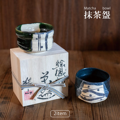 美濃燒｜桂山窯手作黑織部抹茶碗 (木箱入)